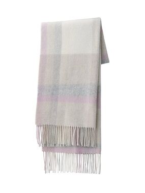 NEW Muji 100% Wool Scarf in Purple Grey Beige Ivory Check